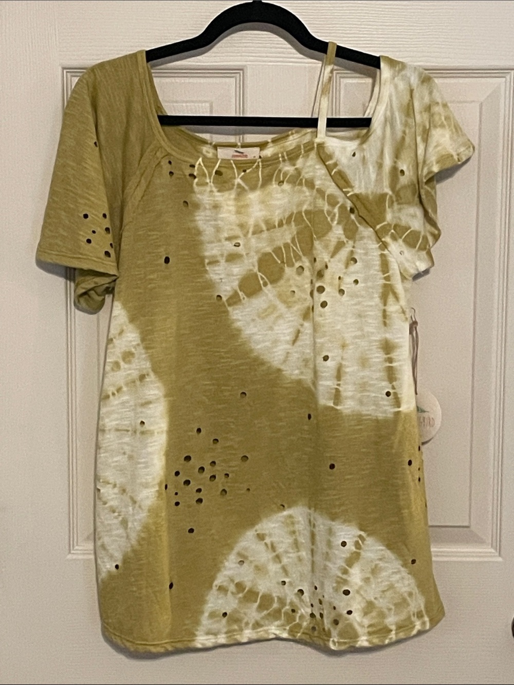 Hummingbird Yellow & White Distressed Tie-Dye Tee